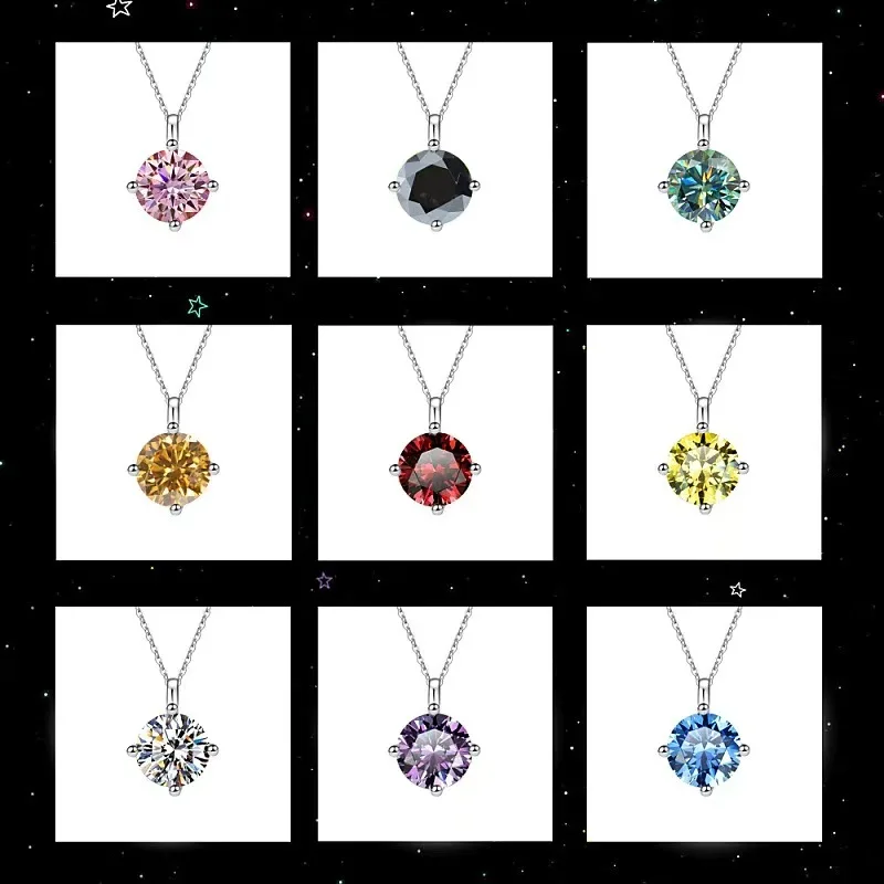 Multicolor 1 Carat Moissanite Four Prong Classic Pendant Fashion 925 Sterling Silver Necklace