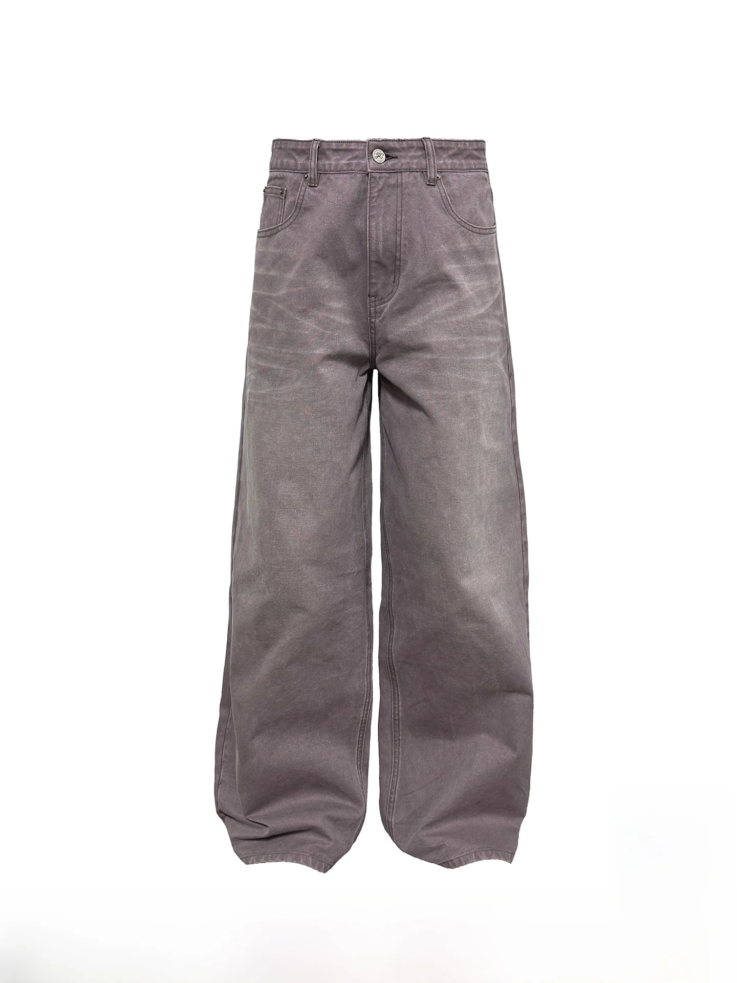 

High-Ounce Wide-Leg Jeans Grey Purple Washed Natural Straight Micro-Wide Denim Pants for Young Men Casual Comfortable