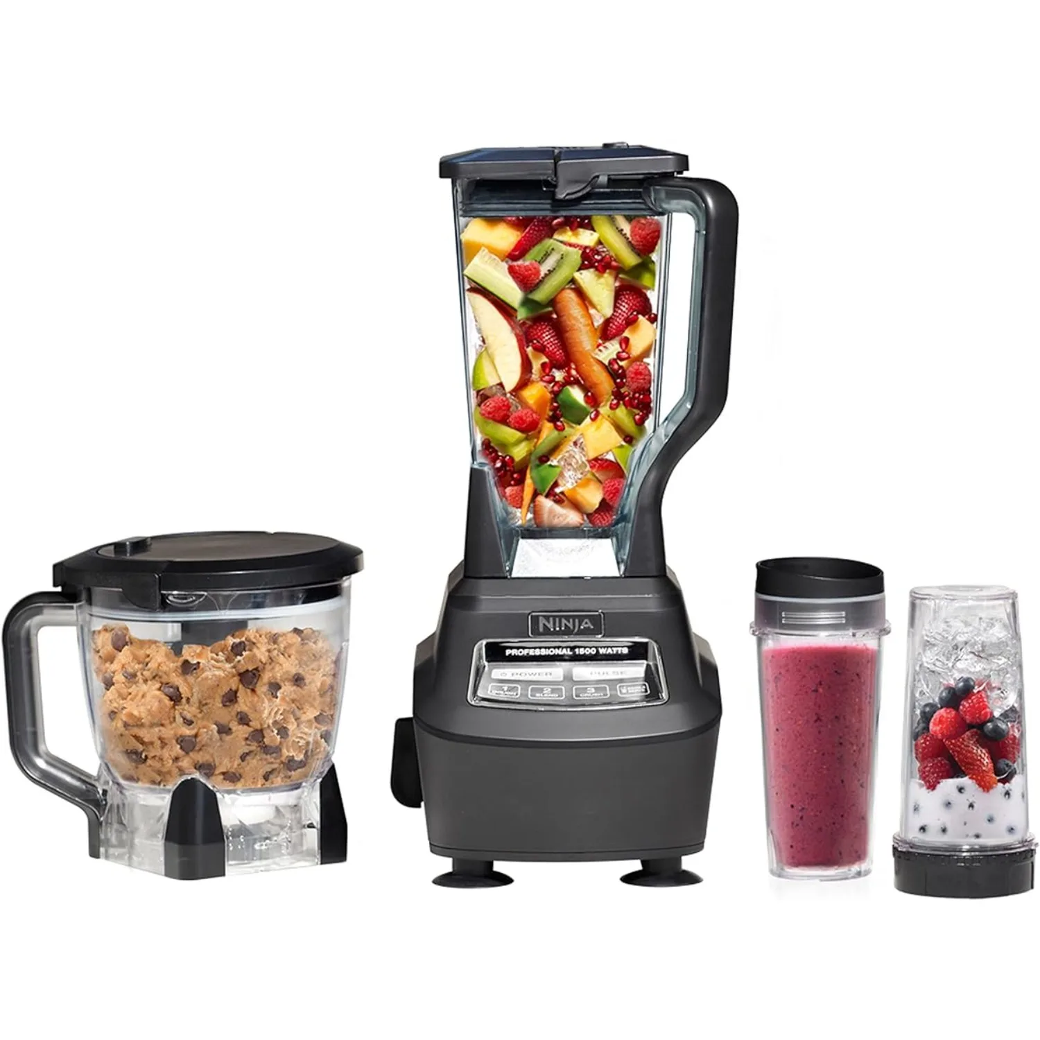 Kitchen System, 1500W, 4 Functions , w/ 72-oz.* Blender Pitcher, 64-oz. Processor Bowl, (2) 16-oz. To-Go Cups & (2) Lids, Black