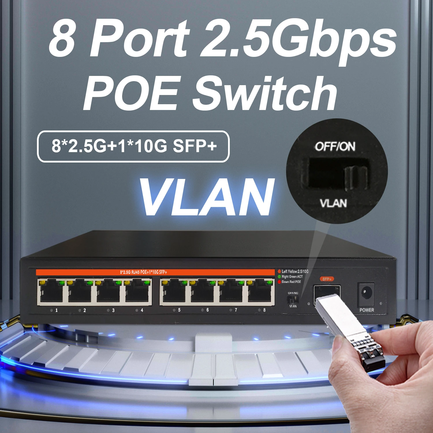 2.5G 8 Ports POE Ethernet Network Switch Unmanaged 120W VLAN 8*2.5G+1*10G SFP+ Uplink Ports WTD Fanless for Wireless AP VDI