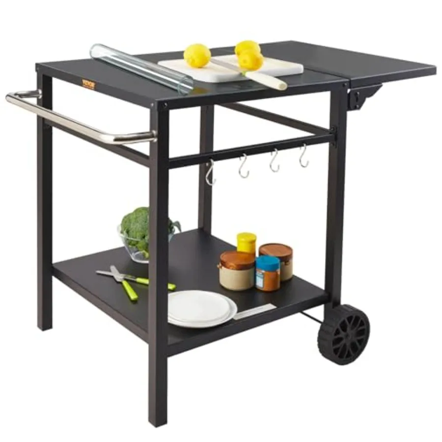 

Outdoor Grill Dining Cart with Double-Shelf BBQ Movable Food Prep Table Multifunctional Foldable Portable Modular Carts for Piz