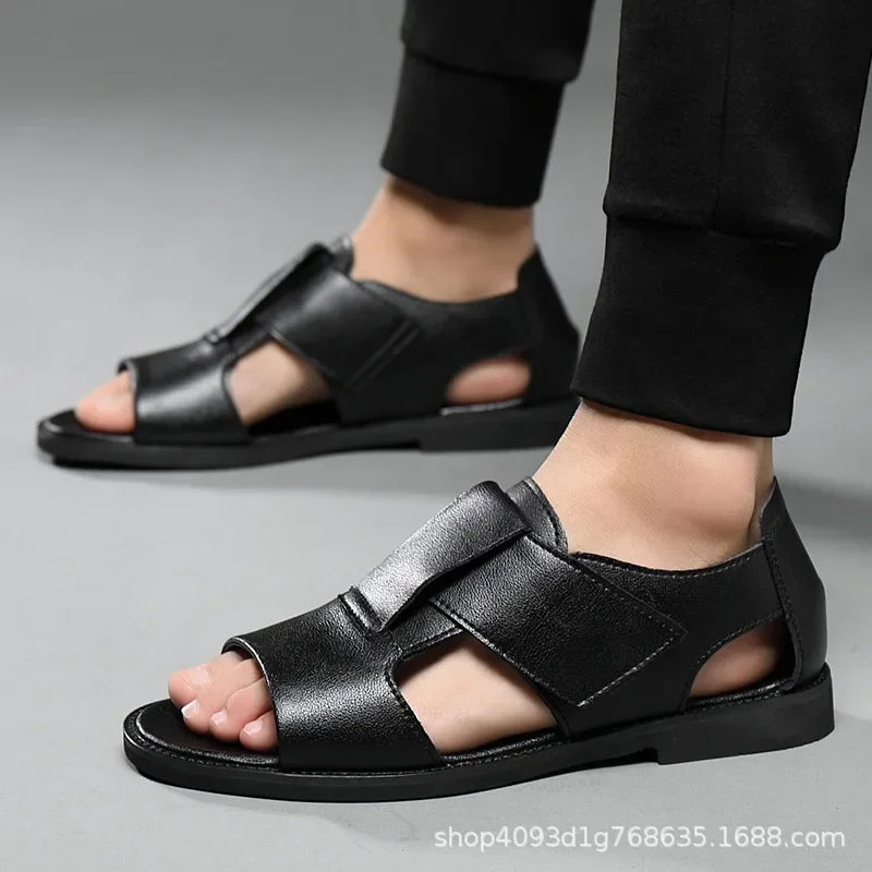 Men Roman Sandals 2023 New Summer Men Shoes Open-toed Trendy Platform Sandals Leather Casual Slippers Outdoor Beach Shoes