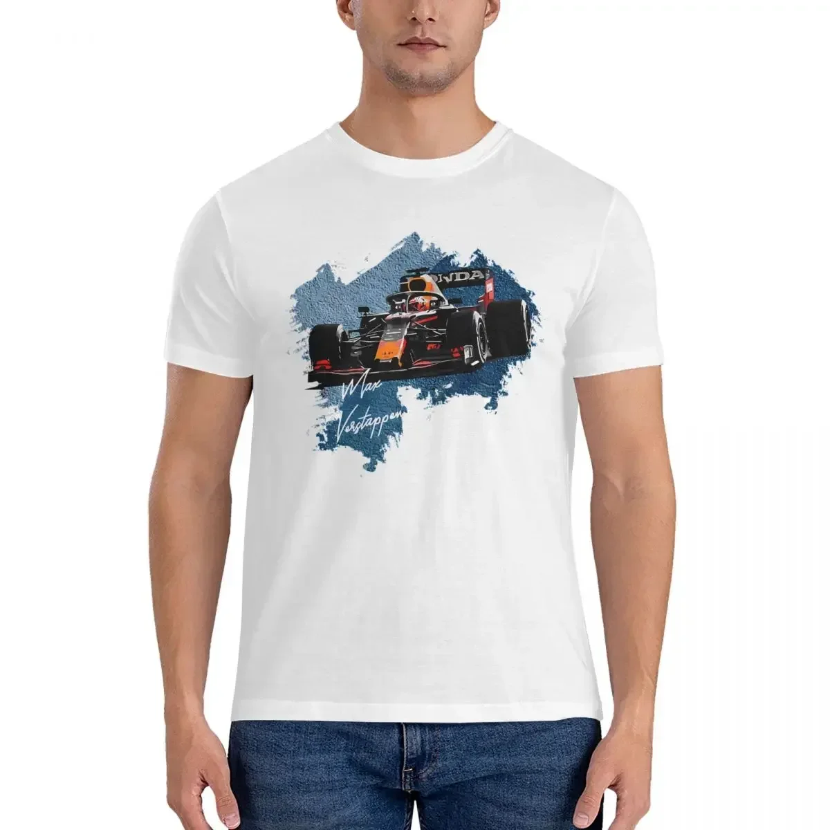 Men's T-Shirt Vintage_Digital Art 2024 Vintage Cotton Tee Shirt Short Sleeve Max Driver Verstappen T Shirts Crew Neck Clothing