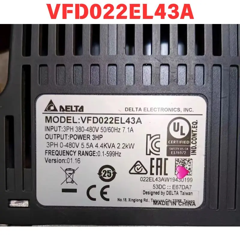 Used VFD022EL43A inverter Functional test OK Fast Shipping