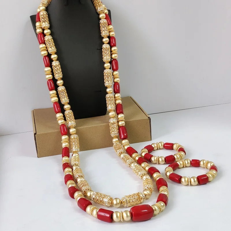 

african wedding jewelry real coral bead set for men nigerian