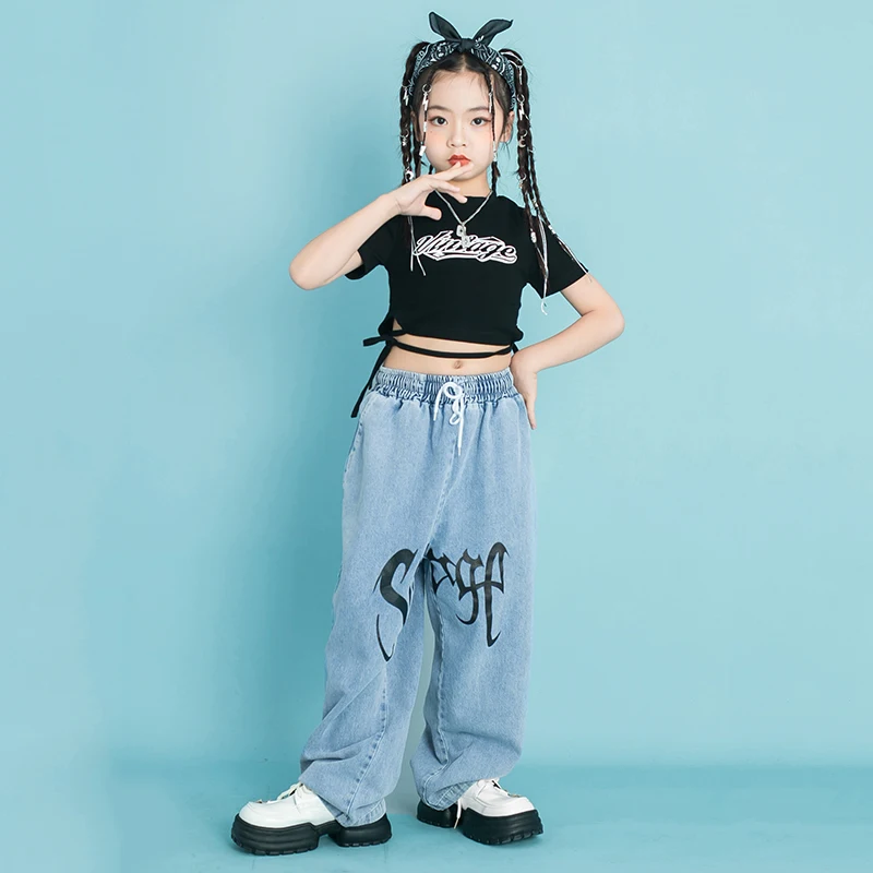 Ropa de Hip Hop Rave para niños, Camiseta corta sin mangas, ropa de calle informal, pantalones para niñas, disfraz de baile de Jazz, ropa de espectáculo de escenario para adolescentes