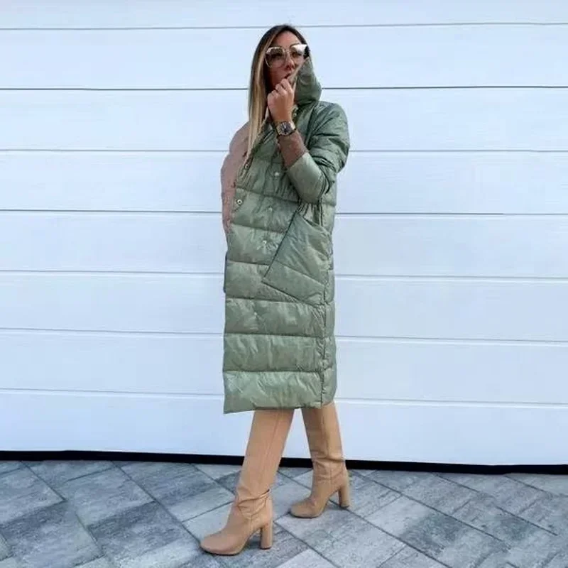 Lugentolo Down Jacket Women Wear on Both Sides Winter Coat  Loose Stand-up Collar Long Coats Woman