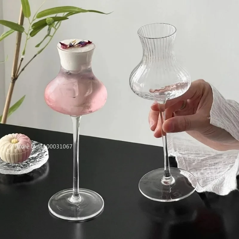 Retro Slim Waist Goblet Glass Cup Creative Cocktail Glasses Cups Vertical Goblets Professional Tasting Glass Cups Kitchen Tool