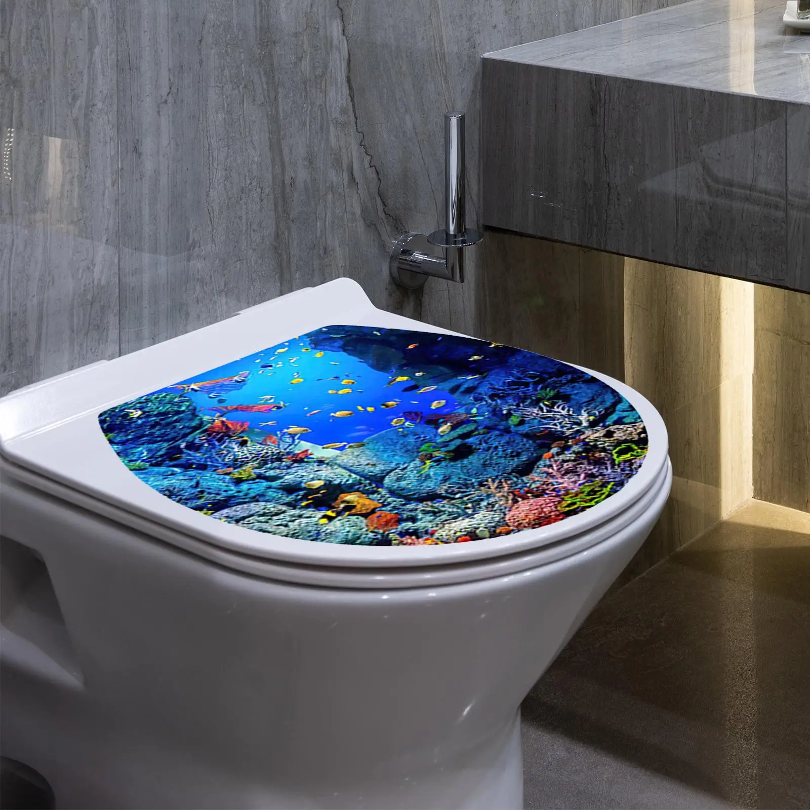 Bathroom Toilet Seat Lid Sticker Ocean World 11.81inchx13.78inch