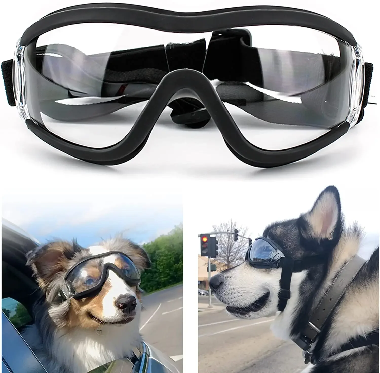 Dog Sunglasses Dog Goggles Adjustable Strap  Travel Skiing and Anti-Fog Dog  Goggles Pet Goggles  Medium to Large Dog