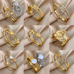 New Stainless Steel Bracelets For Women Men Inlaid Zircon Shell Heart Flower Devil's Eye Bangle Bracelet Jewelry Waterproof