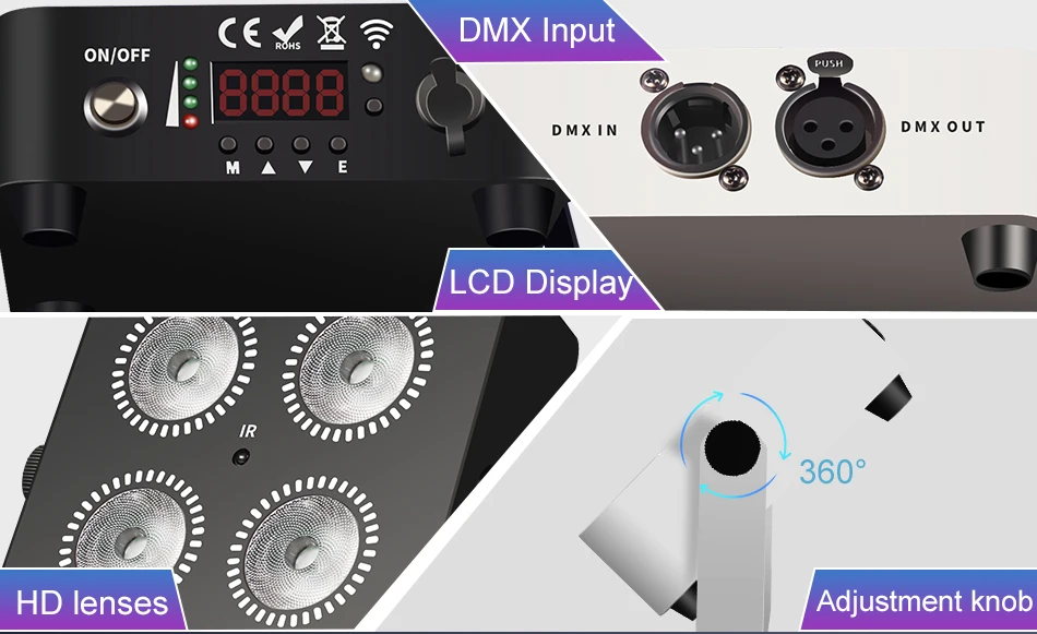 aicpose 4x18W RGBWA UV 6in1 LED Akku-betriebenes Wash Par Licht unterstützt DMX-Steuerung, Mini-Akku-betriebenes Party- & Hochzeitslicht – Detail 3