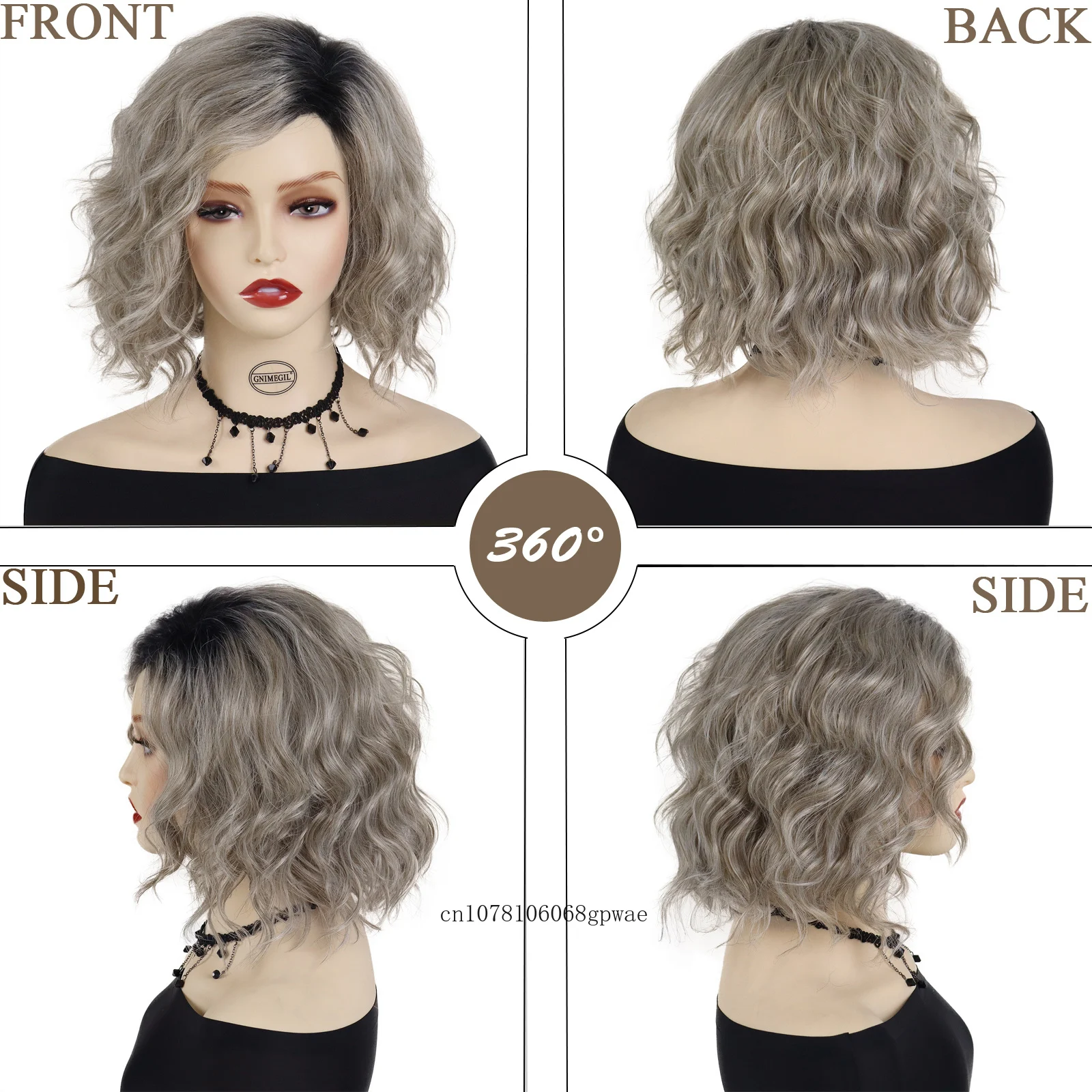 Ombre Silver Grey Wig Synthetic Short Curly Wigs for Women Natural Bob Hairstyle Daily Costume Cospaly Mommy Wig Heat Resistant