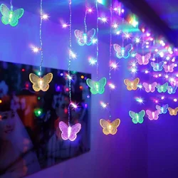 LED Butterfly Curtain Lights USB Timer String Lights with Remote for Room Bedroom Wall Ceiling Party Wedding Christmas Decor