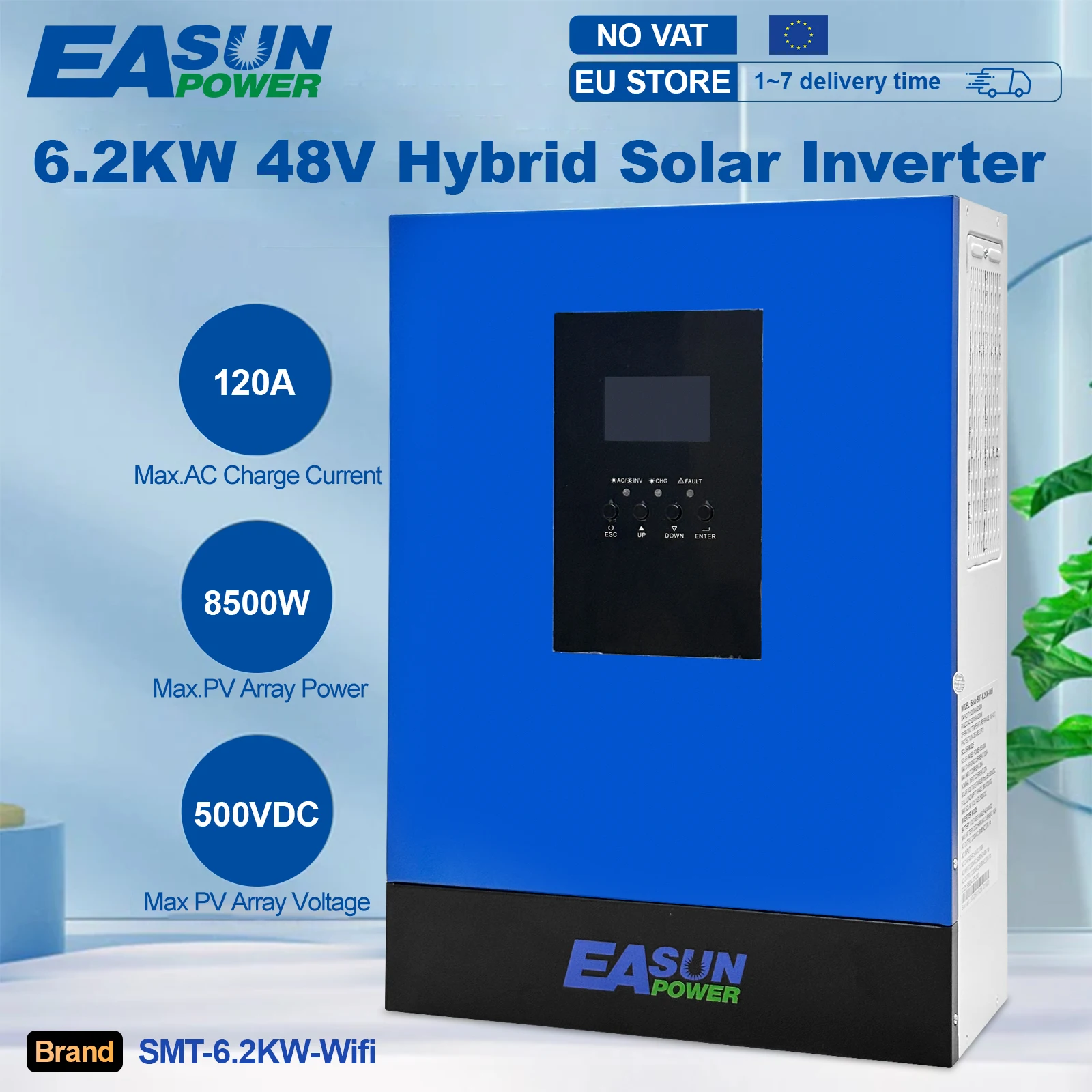 EASUN 6.2KW onduleur solaire hybride sinusoïdal pur 230Vac hors réseau MPPT onduleur solaire photovoltaïque 120A chargeur solaire PV 6500W 500VDC