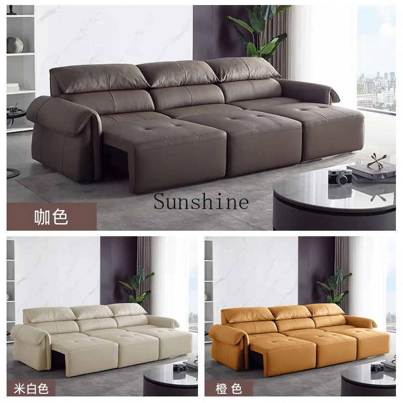 Electric function sofa bed living room modern simple retractable adjustable first layer leather