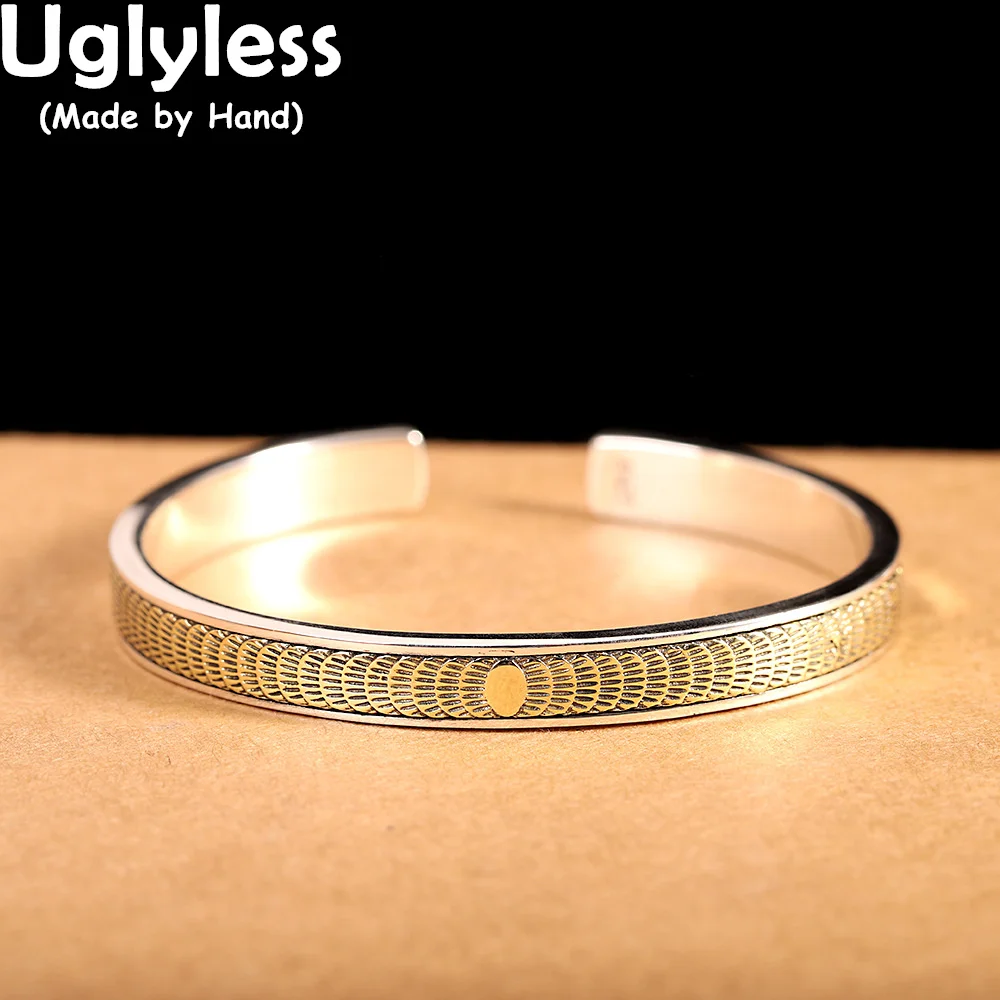 

Uglyless Aperture Shinning Gold Bangles for Women Glossy Mirror 925 Sterling Silver Bangles Exotic Fashion INS Dress Jewelry