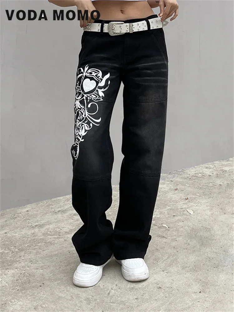 

Весенние широкие джинсы Harajuku с принтом Cargo Jeans Y2K Персонализированная уличная одежда с высокой талией 90-х годов Мешковатые джинсы Женские брюки Прямые