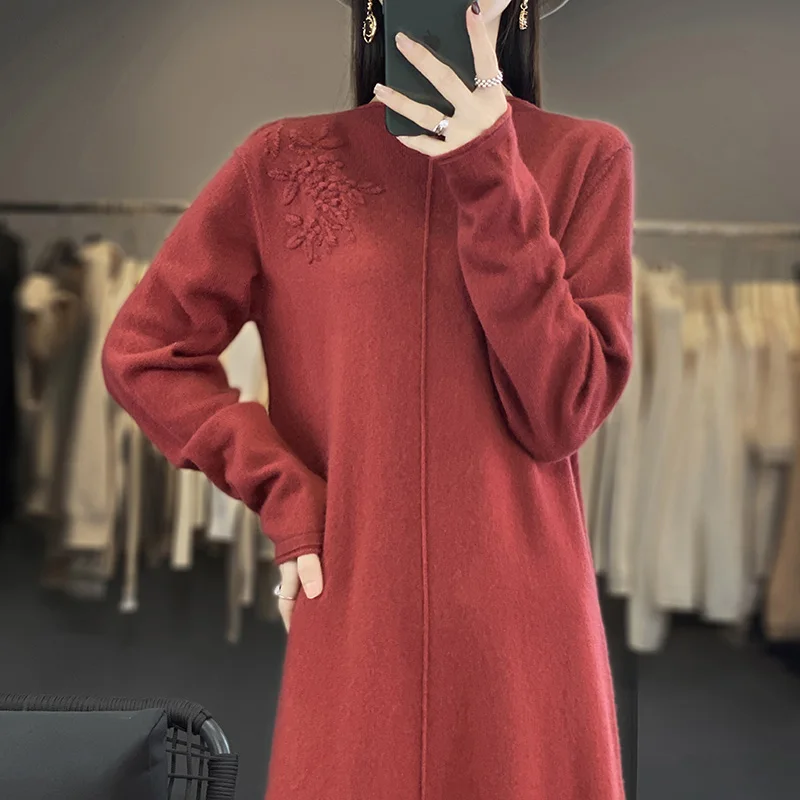 Women\'s Long Dresses 100% Cashmere and Wool Knit Jumpers, Lady Pullovers, New Fashion, Winter, NJ01, Hot Sale, 2023