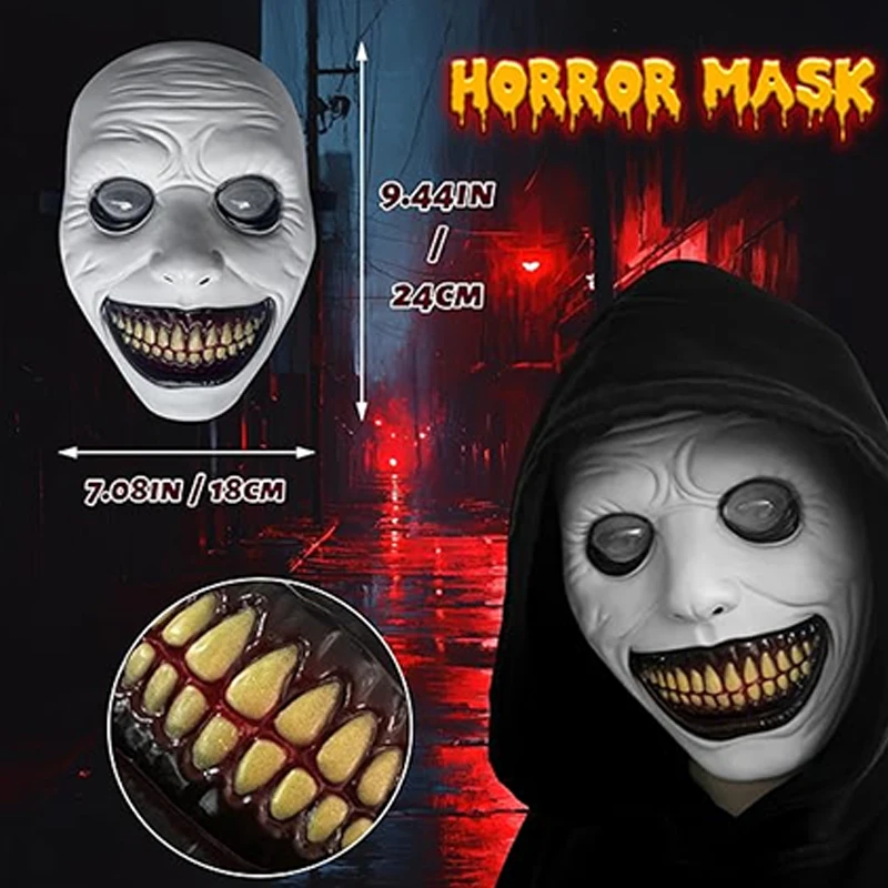 

Страшная маска улыбающихся демонов на Хэллоуин, белые глаза, латексные маски клоуна, костюмы дьявола на Хэллоуин, реквизит для вечеринки ужасов для взрослых