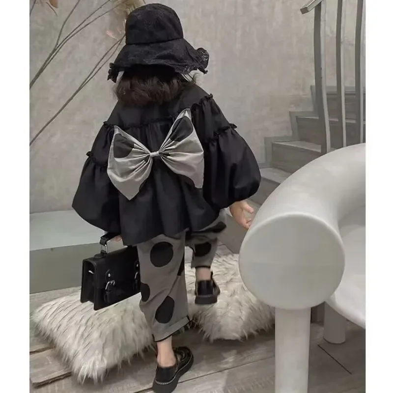 Toddler Baby Girl Clothes Outfit Girls' Autumn Set New Baby Bow Bubble Sleeves Top and Pants Two piece Children's Clothing Set