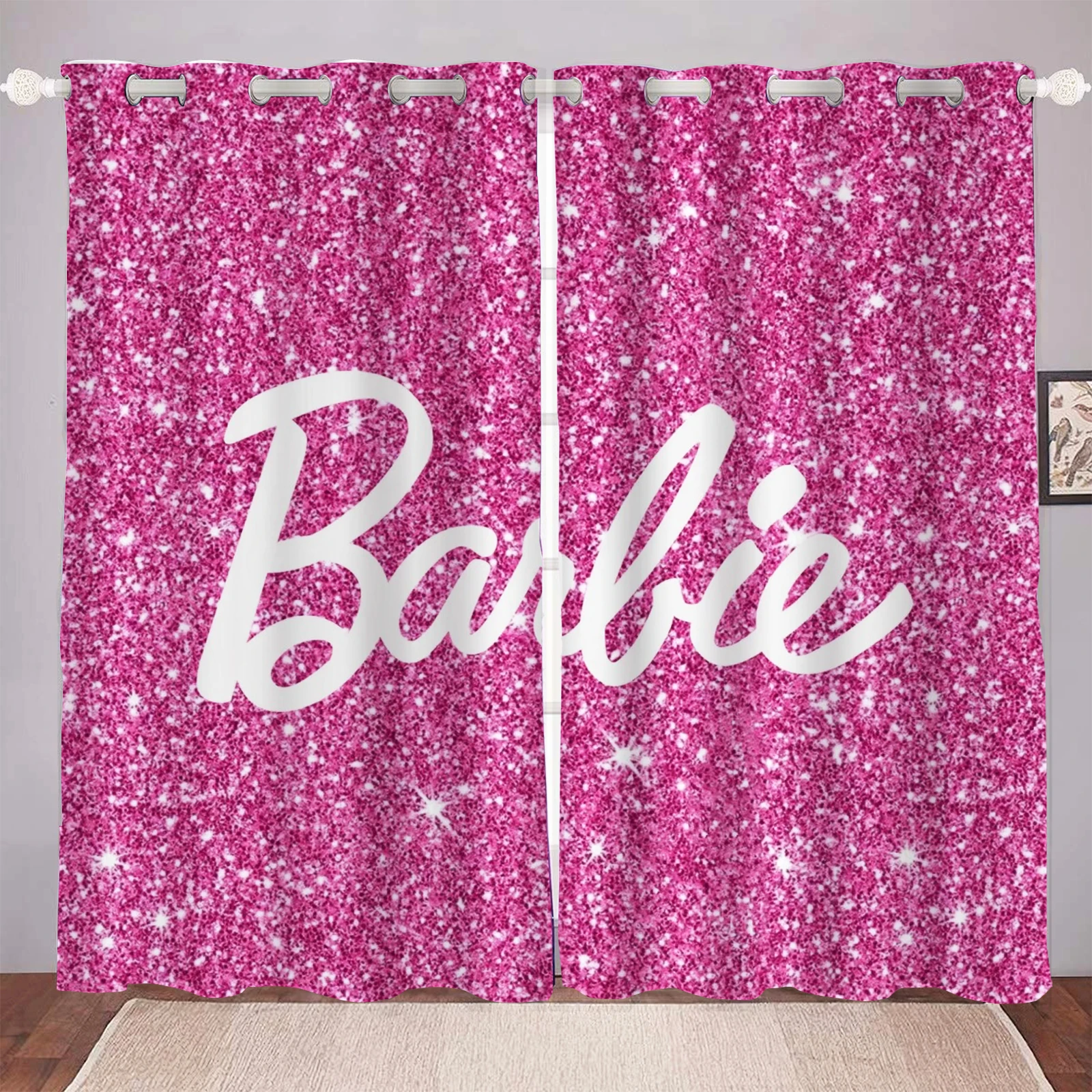 

MINISO Barbie Pink Living Room Blackout Cartoon Curtains, Animated Curtains, Customisable Bedroom Premium