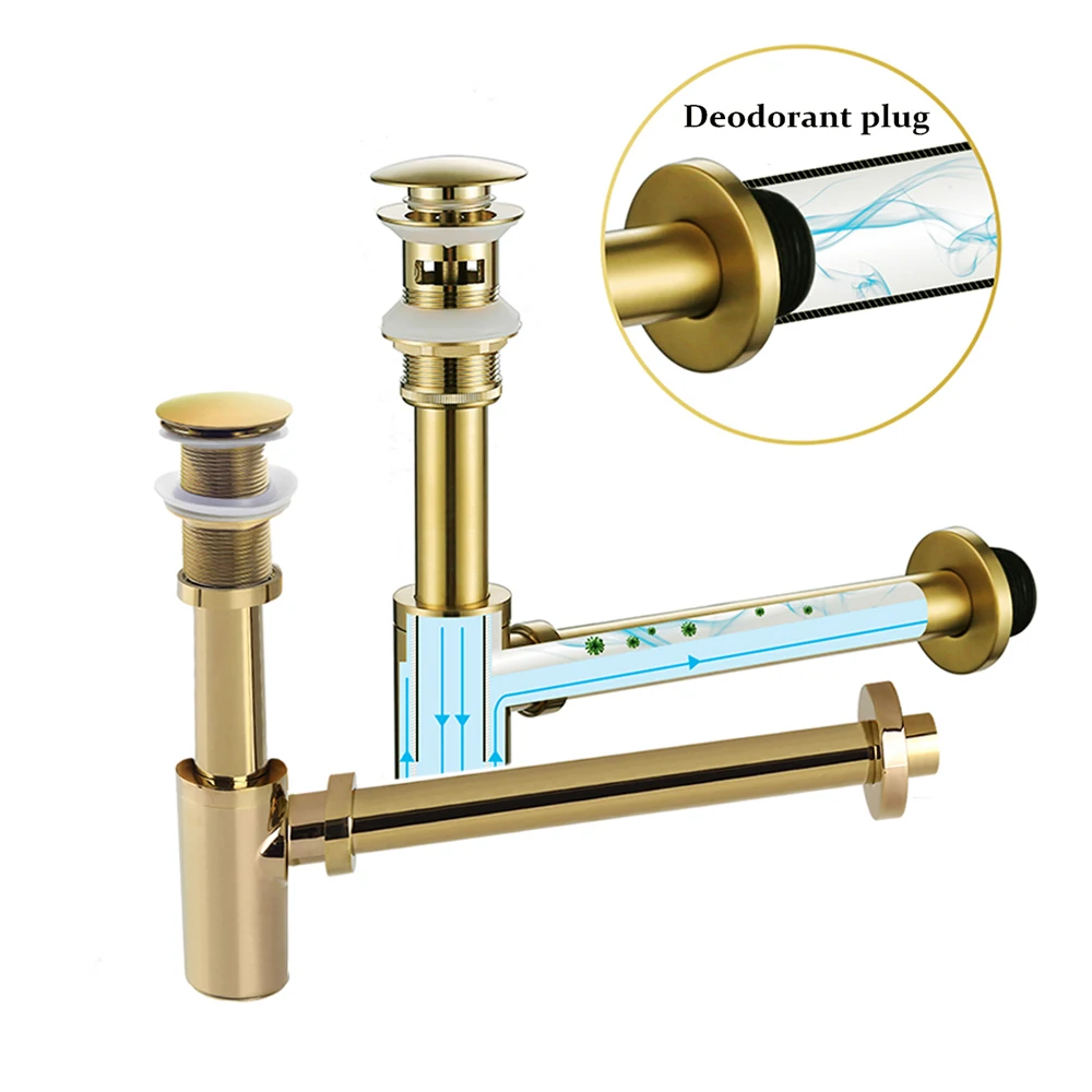 

Золотая раковина, дезодорирующая сливная раковина для ванной комнаты, ловушка для раковины, наборы труб, сменный выдвижной фильтр, стопор для туалета