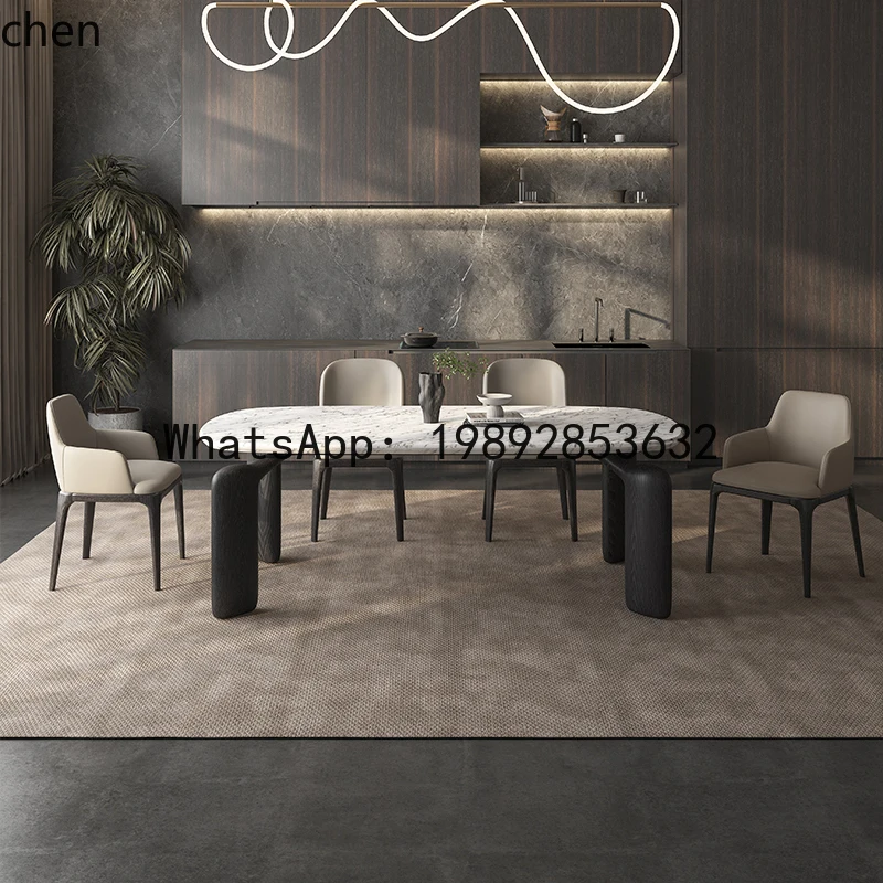 

X7 high-end marble dining table household minimalist ash wood solid wood dining table and chair combination