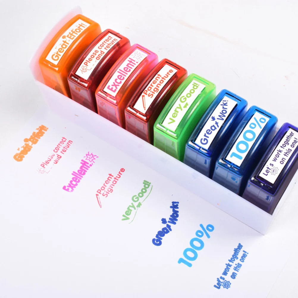 8 Pcs Funny Stamp Design School Remark Teacher Letter Stamper Set Reusable Environmental