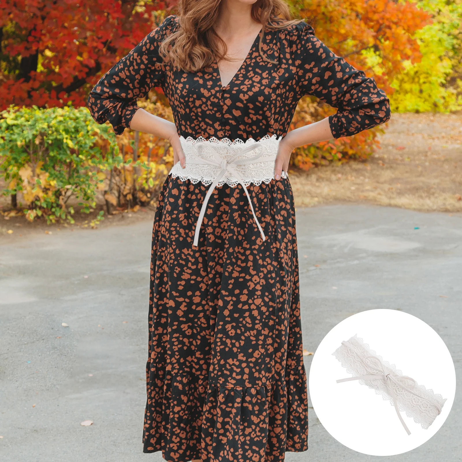 

Lace Waist Belt Wide Band Cinch Corset Dress Accessory Floral White Adjustable Slim Figure Hiding Fat Decorative Tunic Leggings