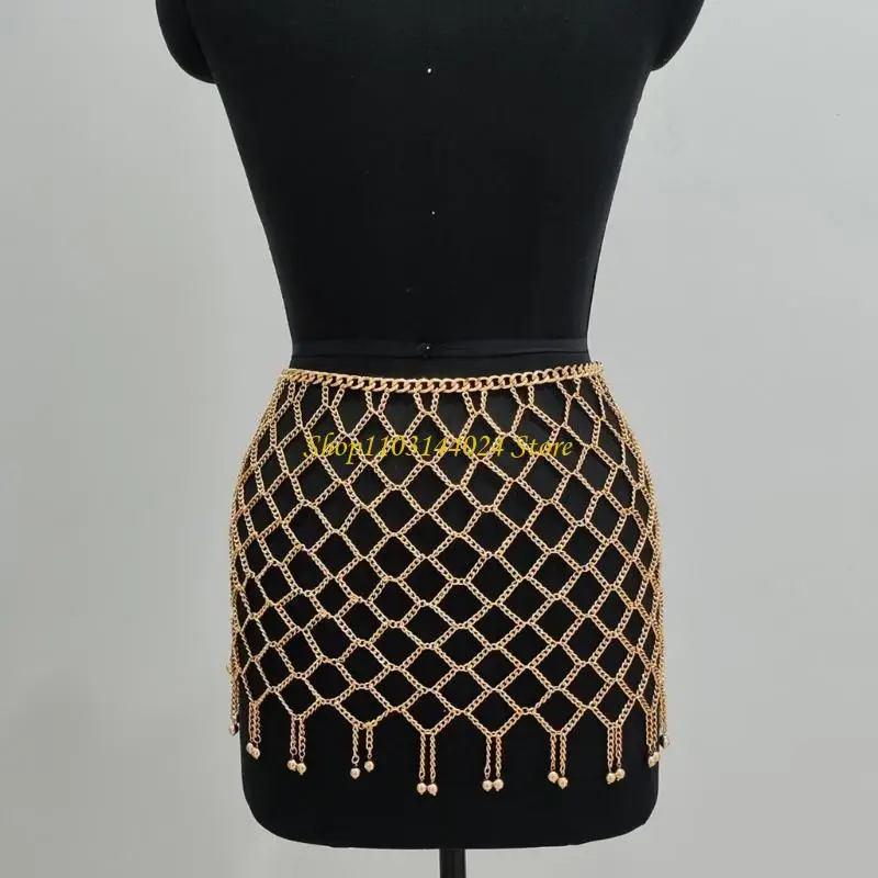 

N5KE Gold/Silver Body Chain Skirt Elegant Hollow Meshes Body Jewelry Skirt for Women for Nightclub Wear