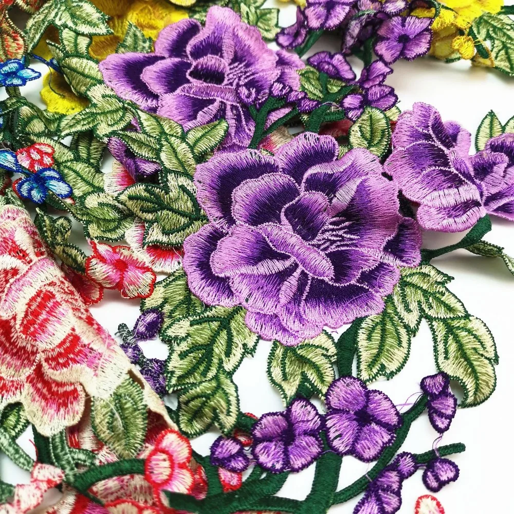 2Pcs/Set Fashion Flower Embroidery Patch DIY Sewing Accessories Sew On Patch Multi-Color Embroidery Applique Clothes Decoration