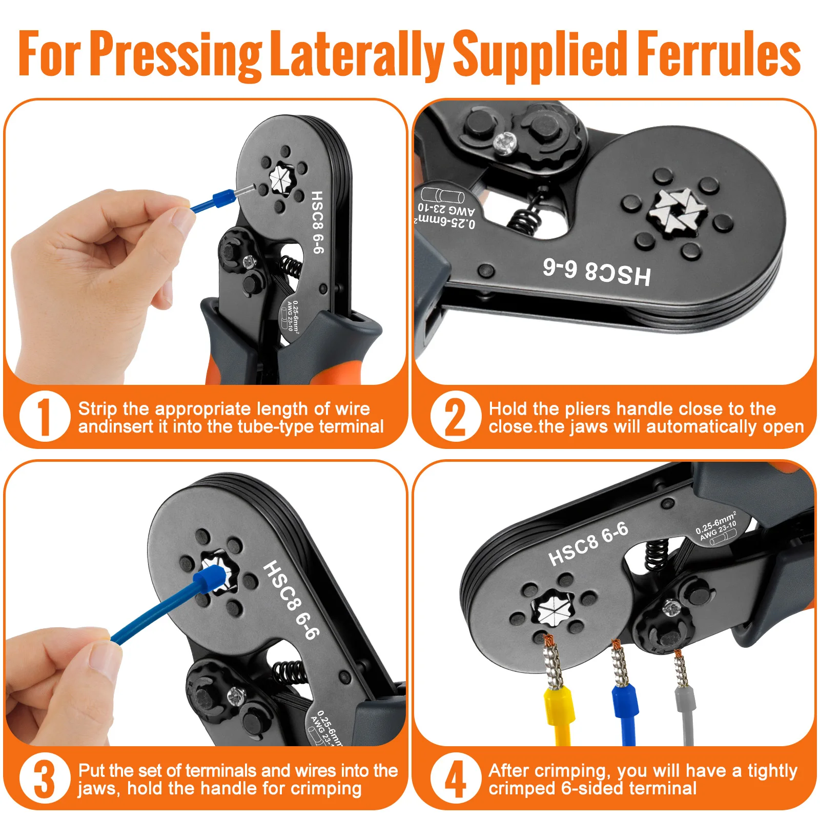 Self-Adjusting Wire Strippers and Crimper Tool,Hexagonal Self-Adjustable Ratchet Ferrule Crimping Tool Kit with Wire Terminals image 4