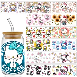 Cartoon Kitty Cat UV DTF 16oz Cup Wrap Libbey Glass Plastic Can Wraps Selfadhesive Sticker Ready to Ship Cup Not Included