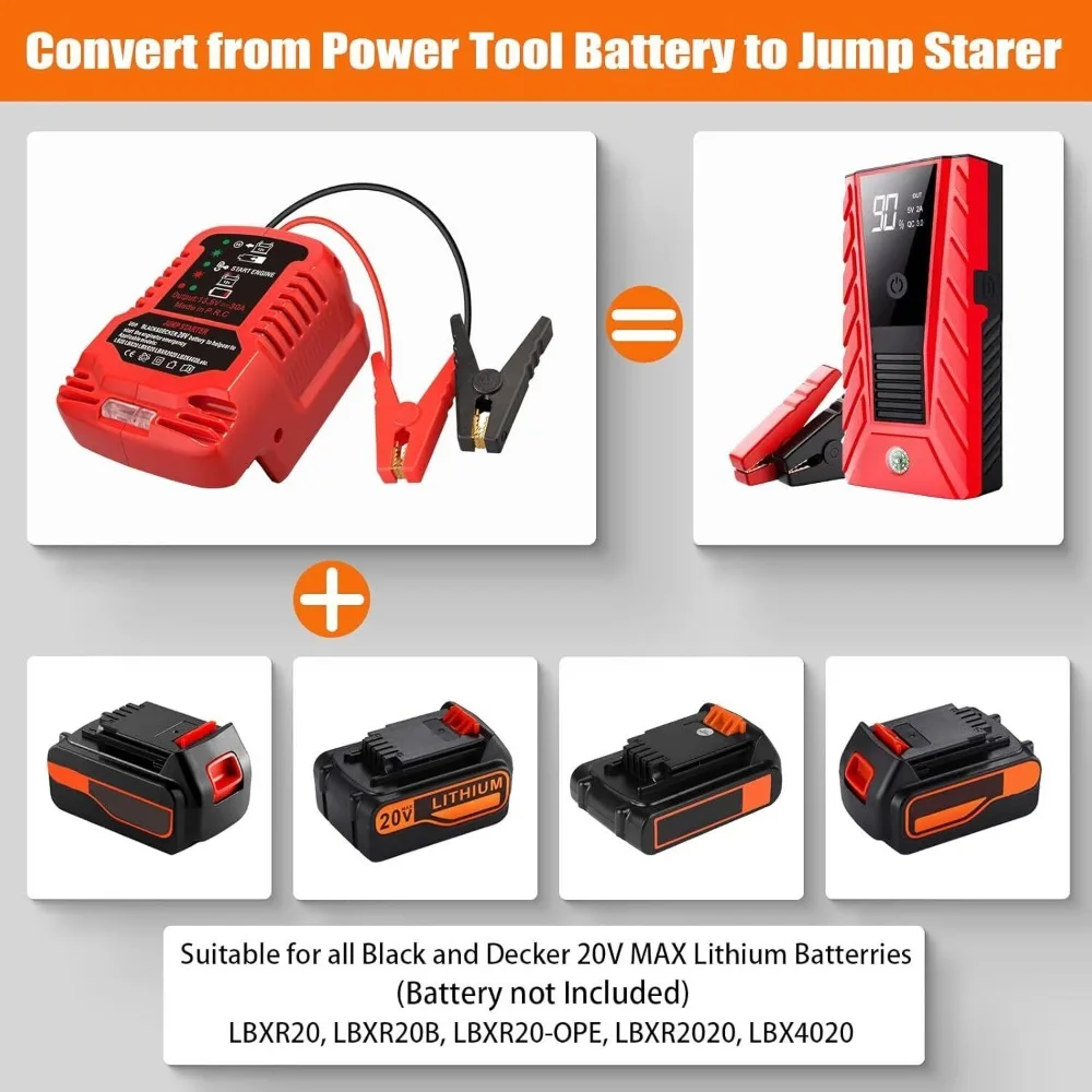 Car Jump Starters Adapter Jumper Cables 11AWG 30A Starter Jump Charger for Black and Decker 20V Li-ion Battery