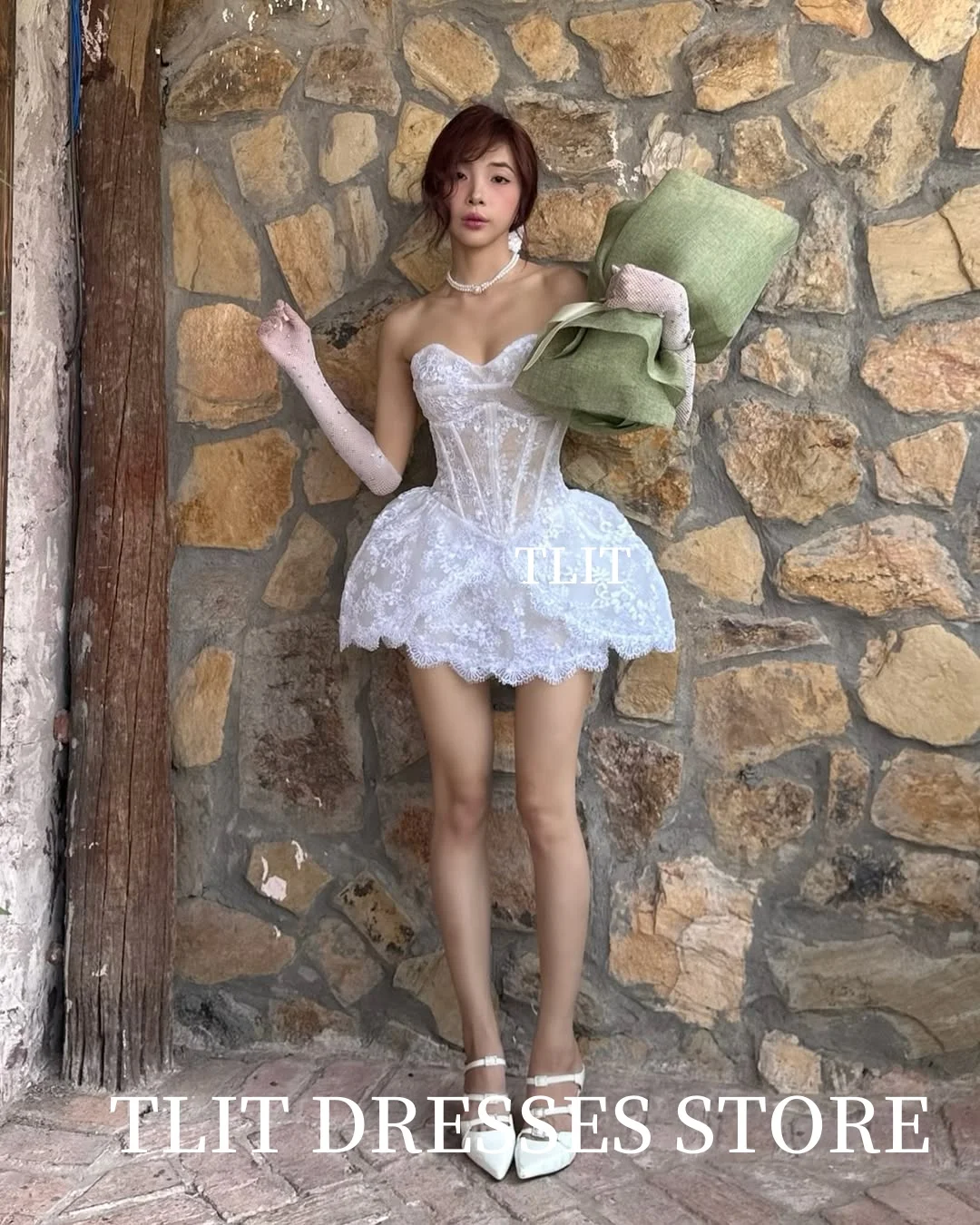 فساتين سهرة قصيرة مثيرة من الدانتيل على شكل حرف A من TLIT على شكل قلب بدون أكمام قصيرة برباط حتى فساتين كوكتيل مخصصة للحفلات الرسمية