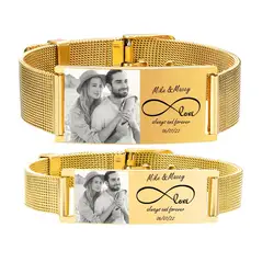 Personalized Photo Bracelet, Stainless Steel Mesh Chain Bracelet for Women Men, Adjustable Chain 5.9