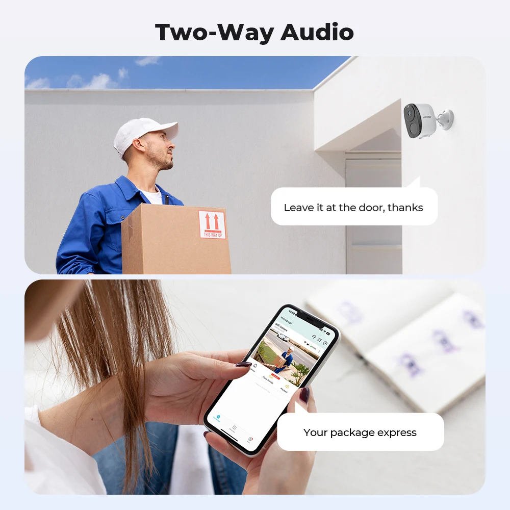 H.VIEW กล้องไร้สายแบบใช้แบตเตอรี่ PIR 4 ชิ้น กล้องรักษาความปลอดภัยไวไฟ 2K 3MP, เสียง 2 ทาง, กันน้ำ