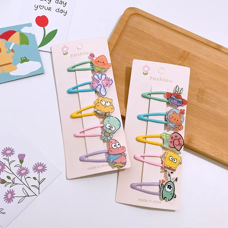 5Pcs SpongeBobs Hairgrips เด็กสาวหวาน Hairpins การ์ตูนอะนิเมะกิ๊ฟหนีบผมชุดเด็ก Headdress น่ารัก Patrick ที่มีสีสัน