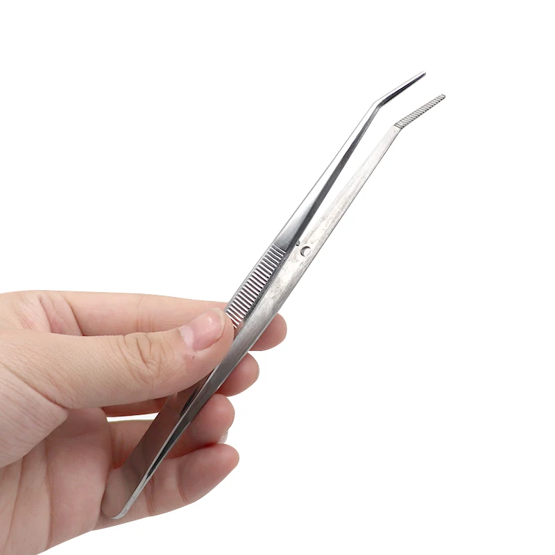 Stainless Steel Curved Tweezers Serrated Pointed Tip Tweezer Dental Medical Equipment Tool Home Nail Art Rhinestones Use Tool