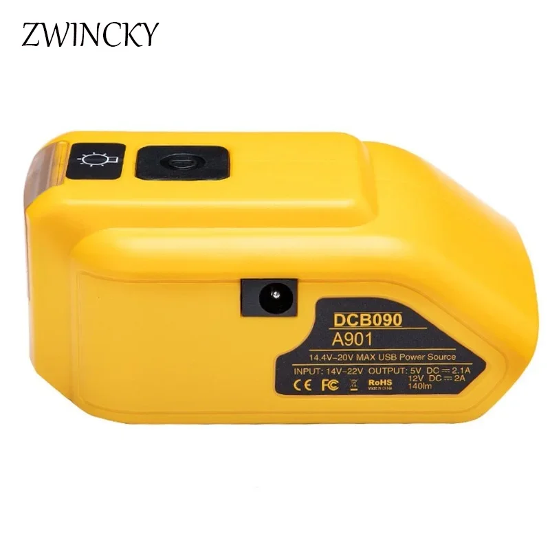 ZWINCKY Nova Substituição DCB090 Conversor Adequado para Dewalt 14.4V 18V Bateria de Lítio Power Tool Carregador Dual USB com Lâmpada 3W