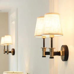 New American Style Rural Wall Lamp Bedroom Bedside Lighting Mirror Front Lamp Simple Living Room Hallway Double Head Wall Light