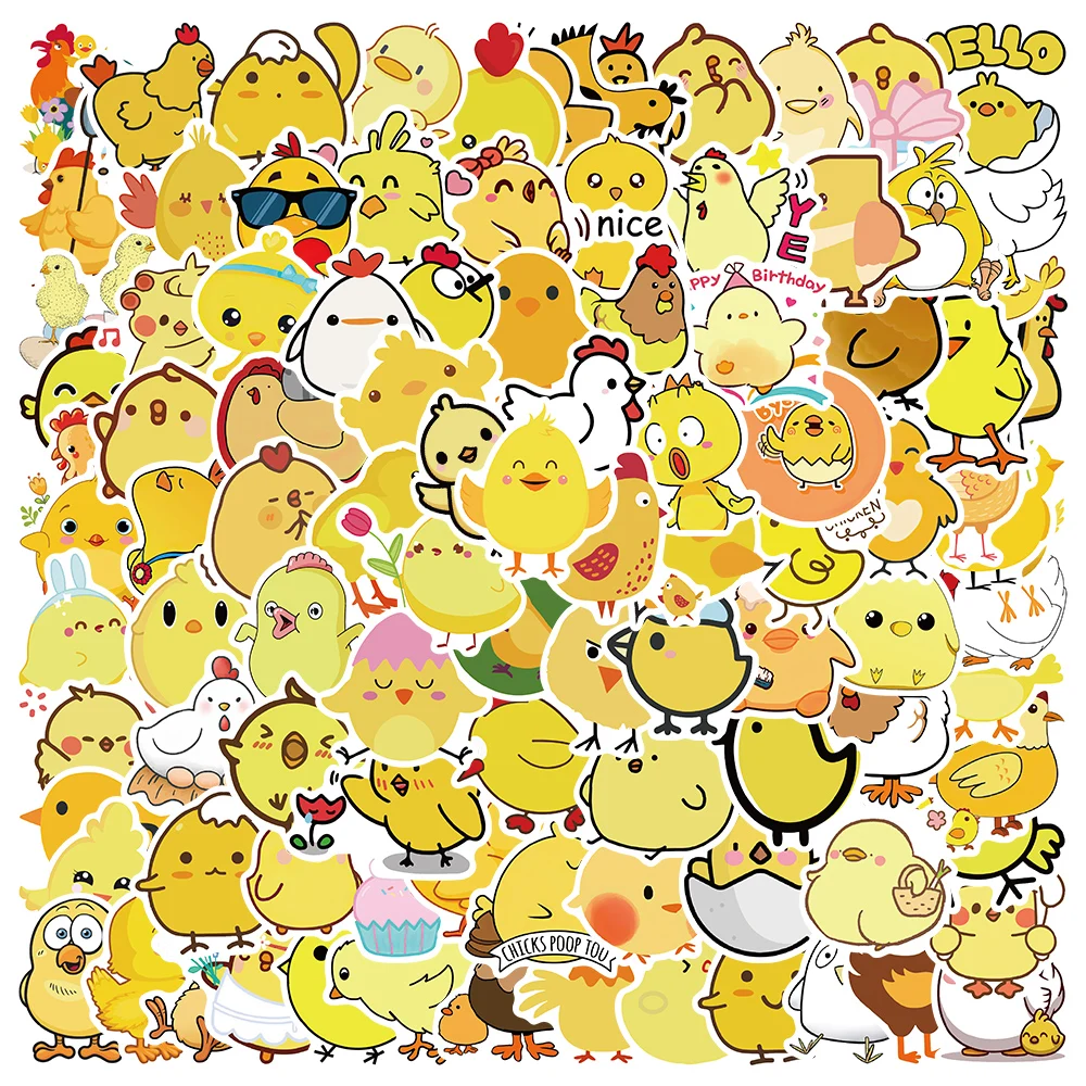 50/100pcs Cute Cartoon Little Yellow Chicken Stickers For Laptop Phone Water Bottle Waterproof Graffiti Bicycle Car Decals