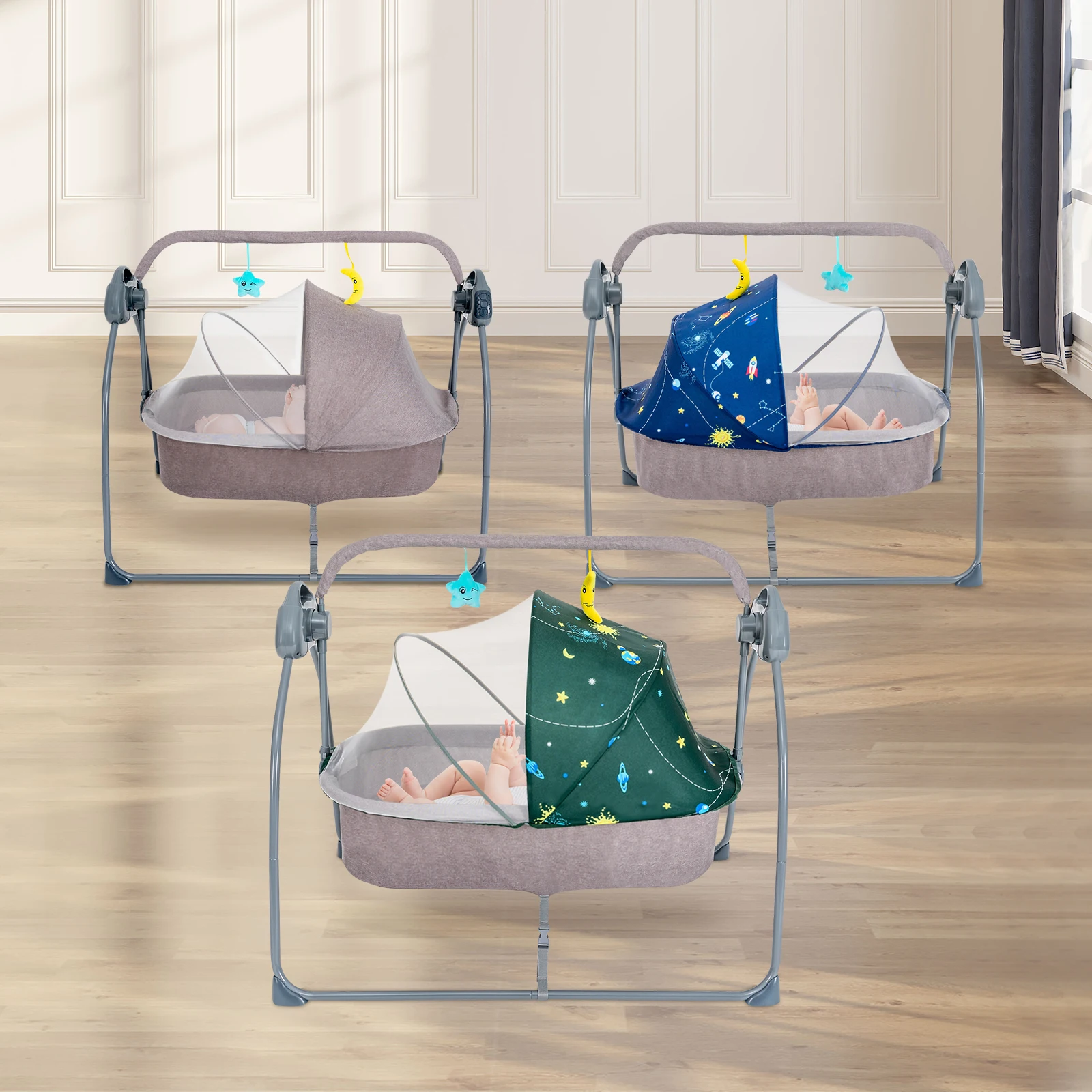 Electric Baby Swing, Bluetooth Music, Adjustable Vibration, Foldable for Easy Storage & Travel