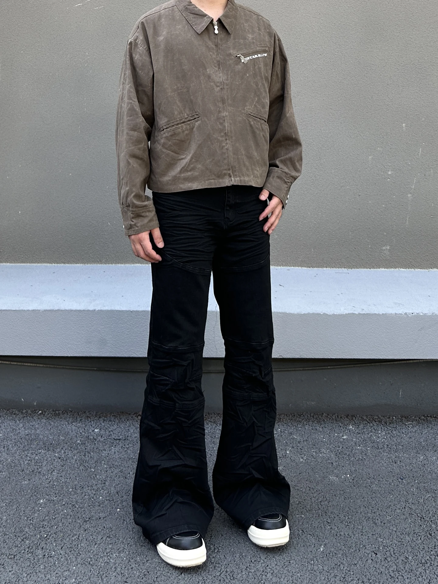 

Cleanfit American High Street Pleated Bla Wide Leg Jeans Men's Slimming Stretchy Floor-Length Casual Cotton Denim Pants