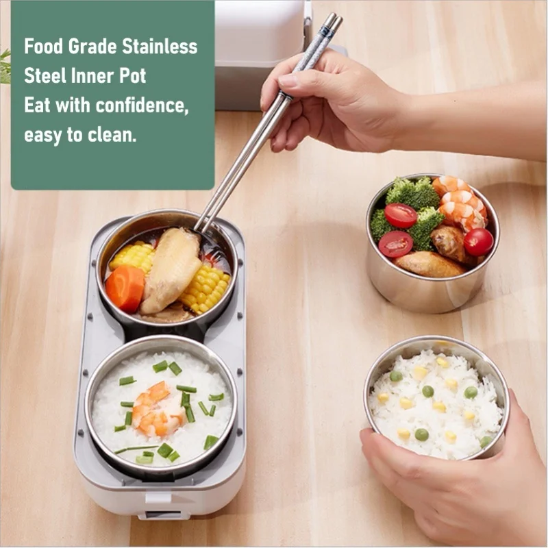 250W Electric Lunch Box with 4 Stainless Steel Food Container Multifunctional Insulated Plug In Heated Bento Box 110V/220V