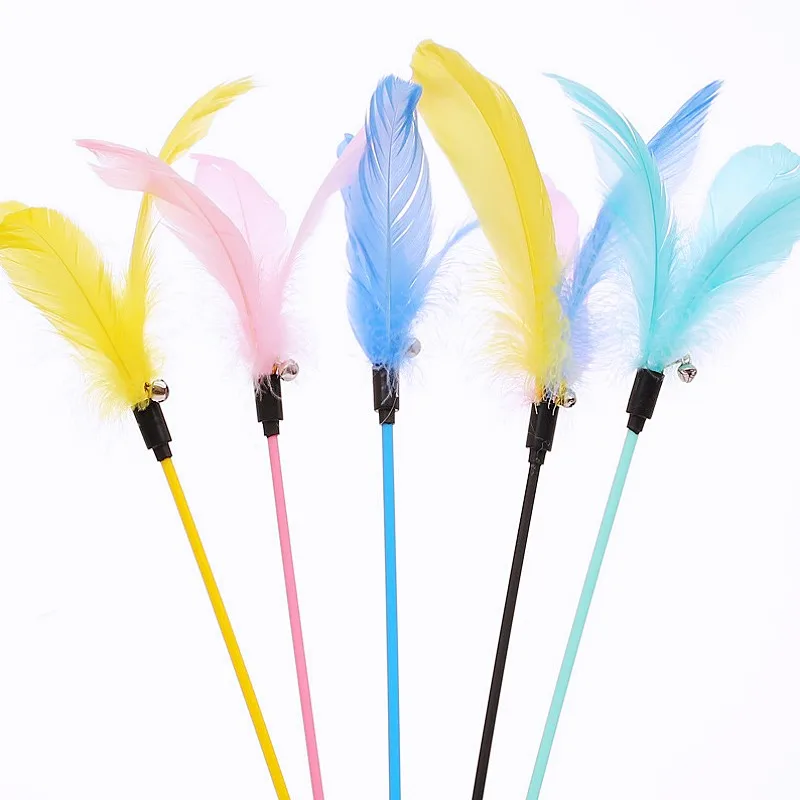 

Cat Toy Feather Cats Teaser Stick Set Long Handle Cat Toys 5PCS Feather Sticks Bite-resistant Cats Toys with Bell Pet Products