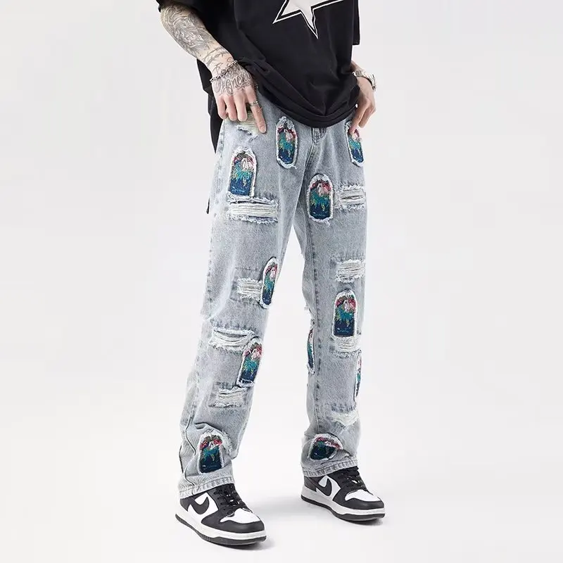 2026 Japanese Streetwear Embroidery Men Jeans Pants Cargo Vintage Harajuku Men\'s Denim Trousers
