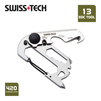 SWISS TECH 13 In 1 Mini Protable Multifunctional Tools Small Pocket EDC Tool Multitool Kit Carabiner Clip Hiking Camping Gadgets