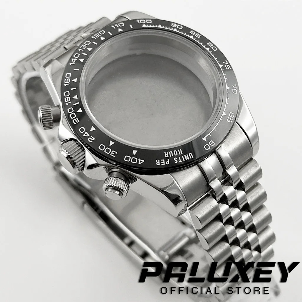 VK63 Uhrengehäuse Uhrenzubehör Saphirglas Wasserdichtes Gehäuse VK63 VK64 Uhrwerk für Daytona mit Glide-Lock-Verschluss-Armband